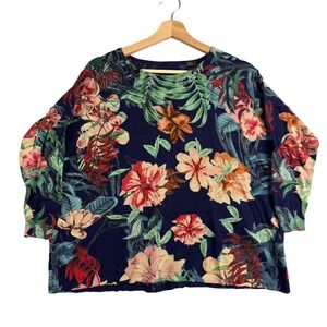 Desiguel Long sleeve Sweater Size M Navy blue floral print crew Neck